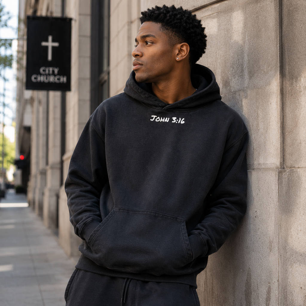 The John 3:16 Hoodie — Holy Locker Apparel — Heavyweight Sunfade Oversized Hoodie