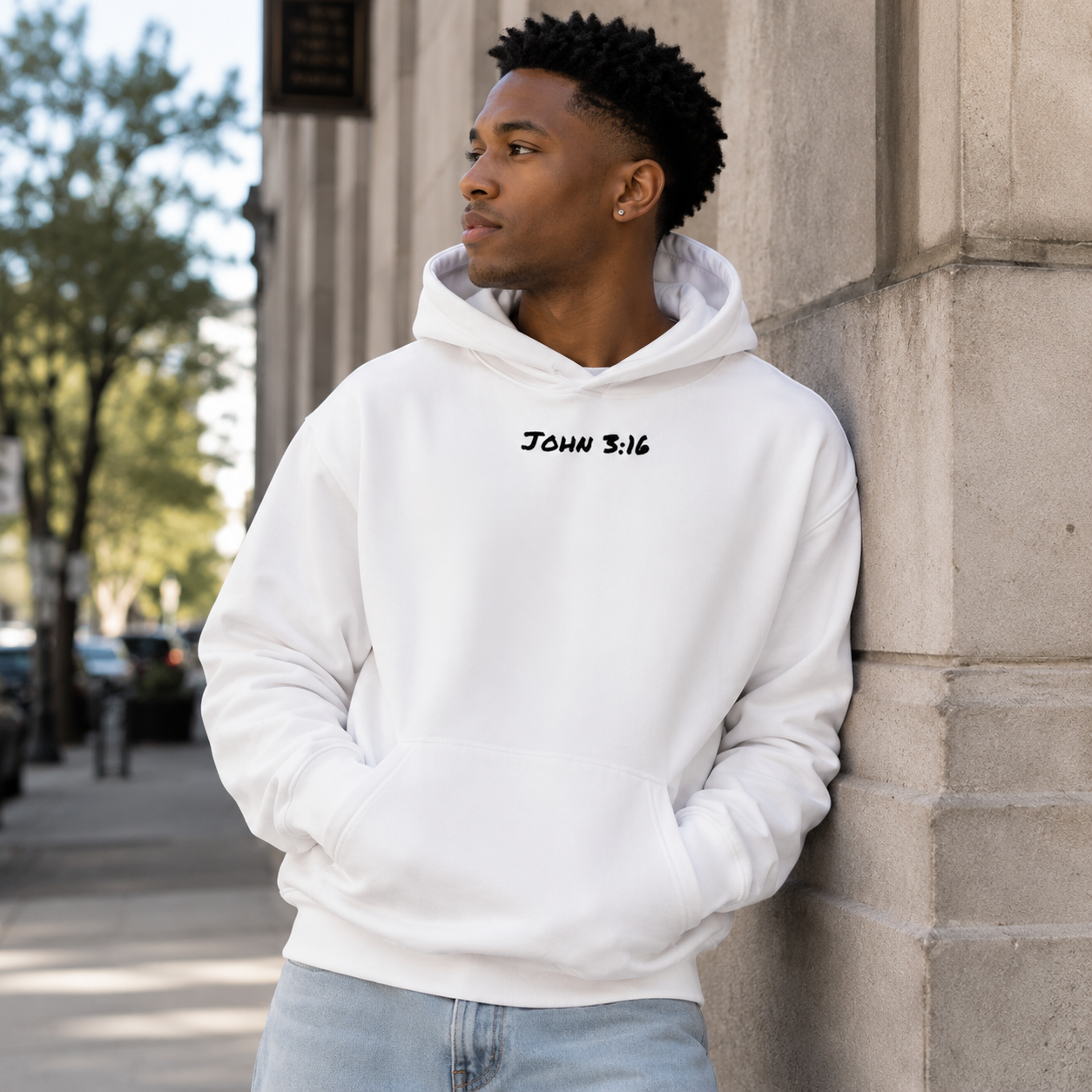 John 3:16 White Essential Heavyweight Fleece Hoodie